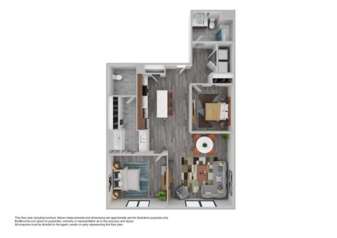 Floor plan for 2 beds, 2 baths, 1000 sqft